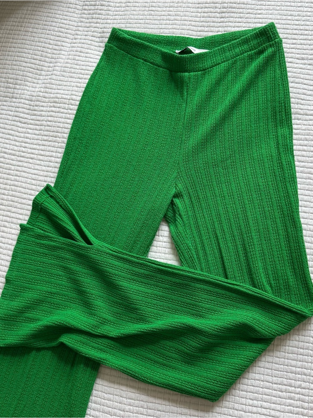 Mango Women's Ribbed Knit Wide-Leg Pants in Green